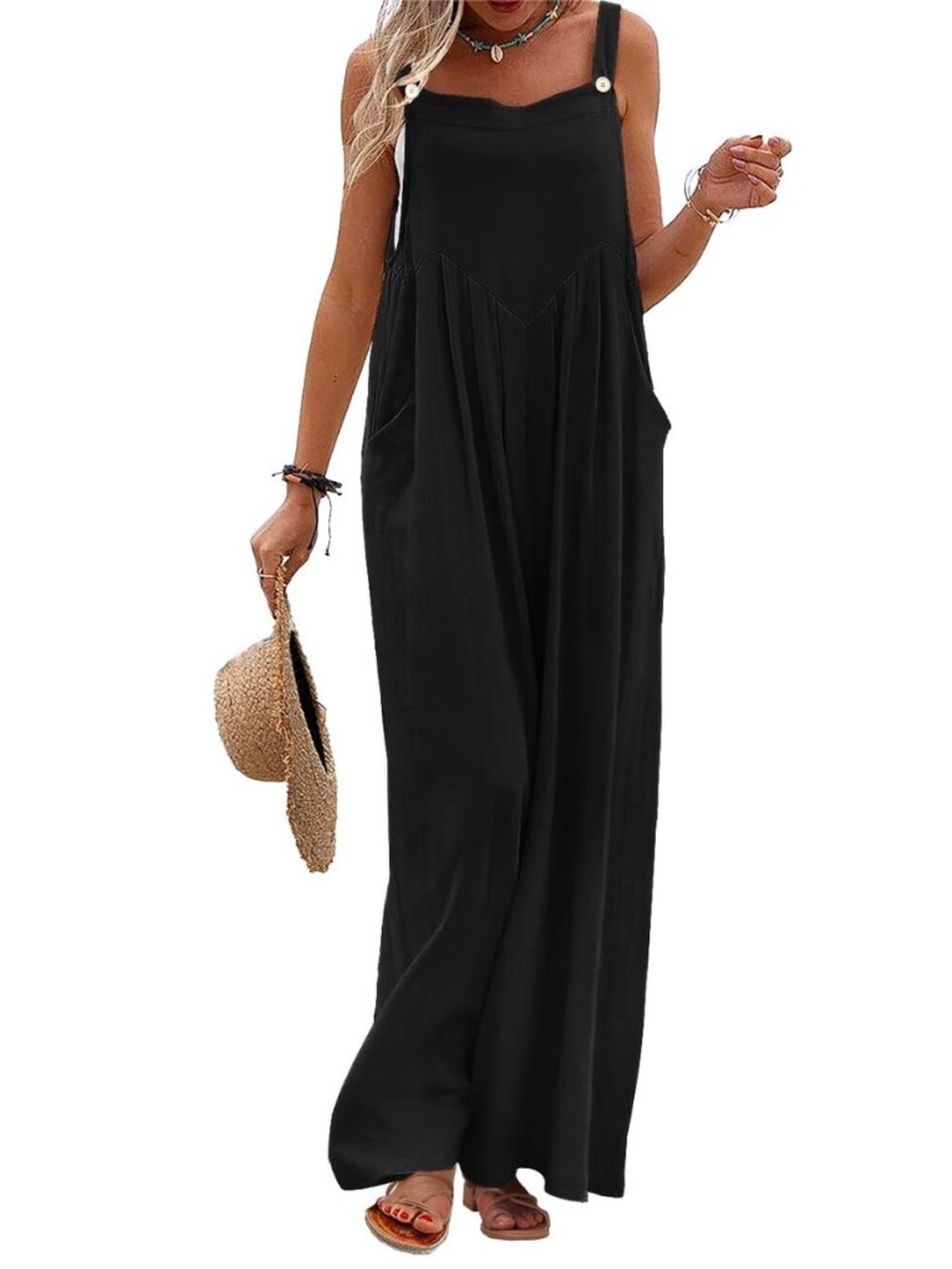 Women's Summer Casual Overalls Loose Wide Leg Jumpsuits Boho Floral Printed